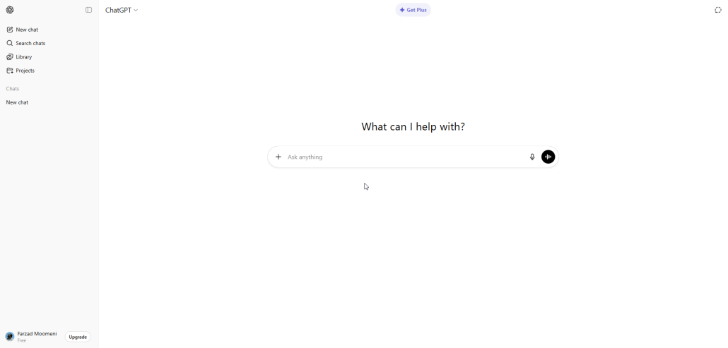 محیط کاربری ChatGPT